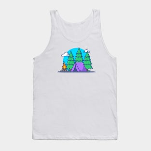 Camping Tents With Campfire In Forest Tank Top